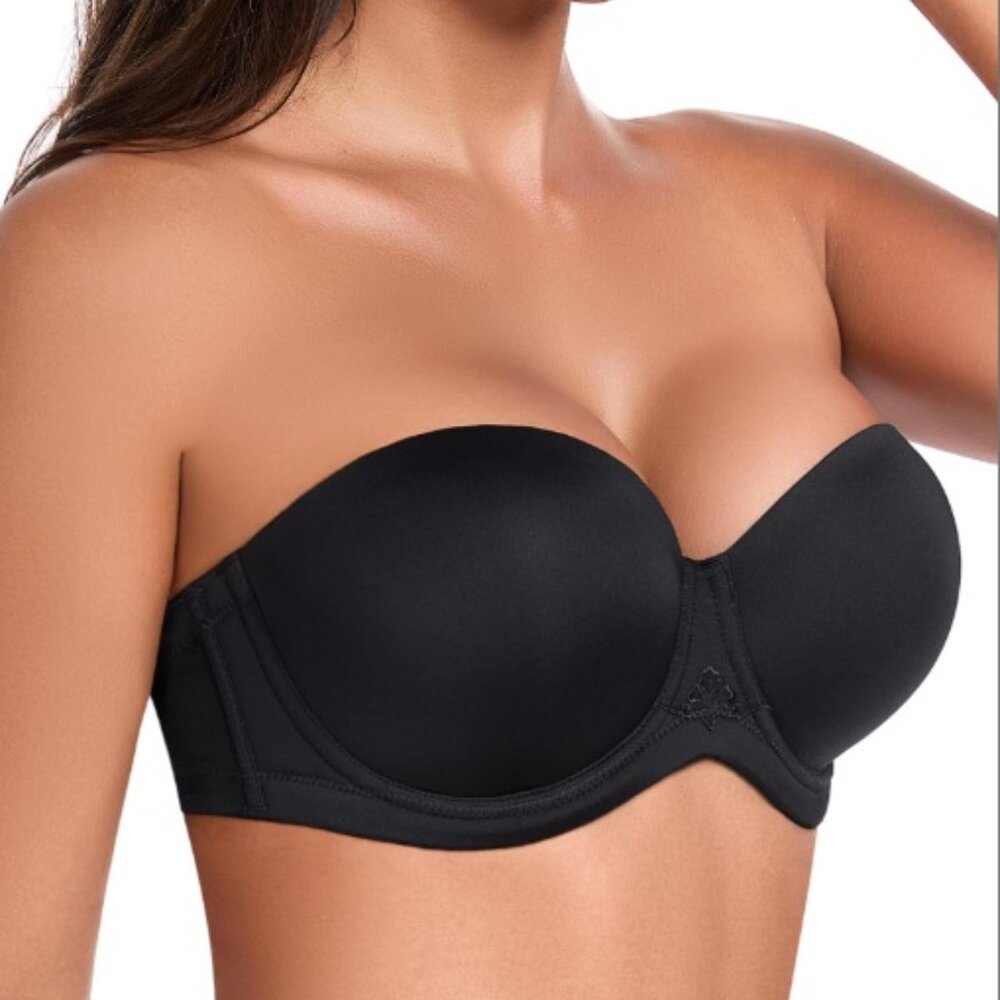 HACI Full Coverage Strapless Bra for Large Bust Contour Underwire (Black,32G)